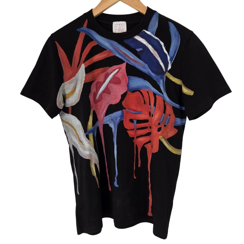 Stella Jean Made in Italy Tropical Floral Graphic T-Shirt Black IT 40 US 4
